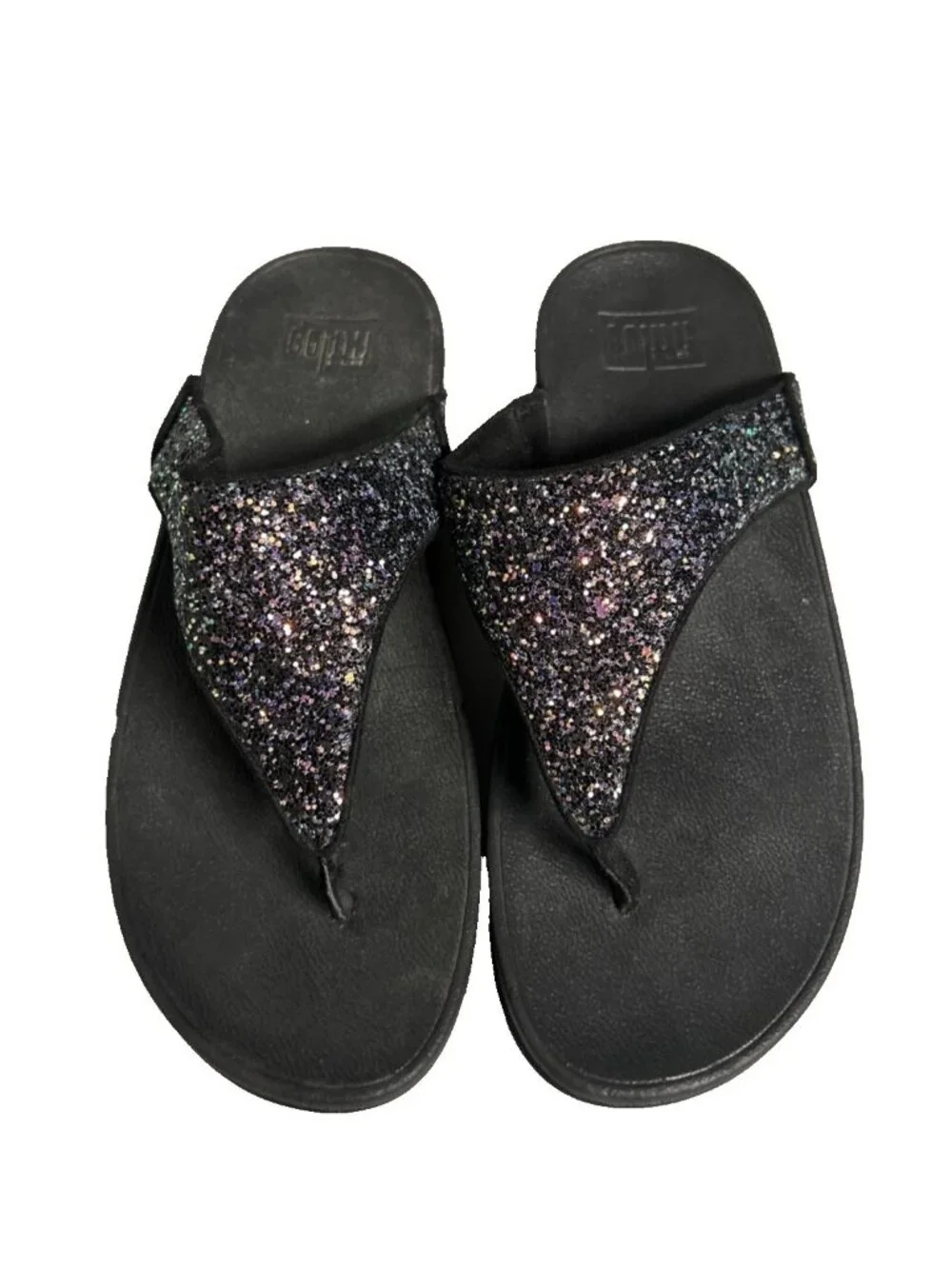 Fitflops Lulu Black Sparkly Glitter Women's Size 7 Thong Sandals